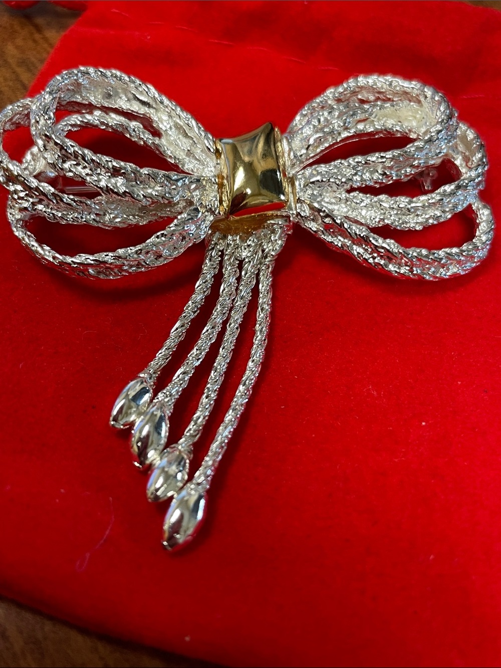 Gold and Silver Bow Brooch